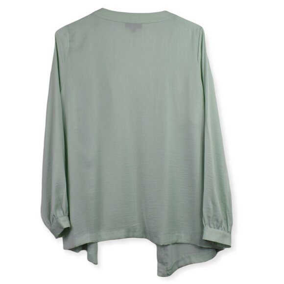 Alfani Blouse 1X Womens Mint Green V Neck Button Down Long Sleeve Polyester - Picture 9 of 10